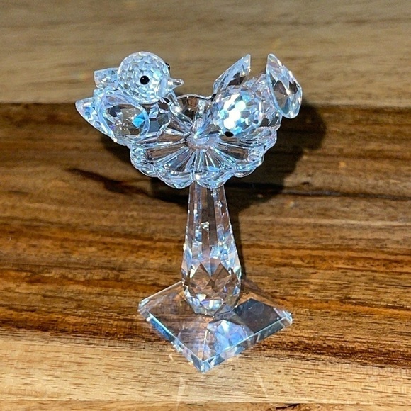 Faceted Crystal Birds In Birdbath Figurine - Picture 1 of 5